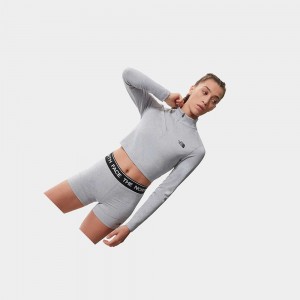 Camiseta The North Face Crop Zip Through Fleece Mujer Grises Claro | 14258-MUFQ