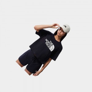 Camiseta The North Face Easy Cropped Mujer Azul Marino | 83715-GQNC